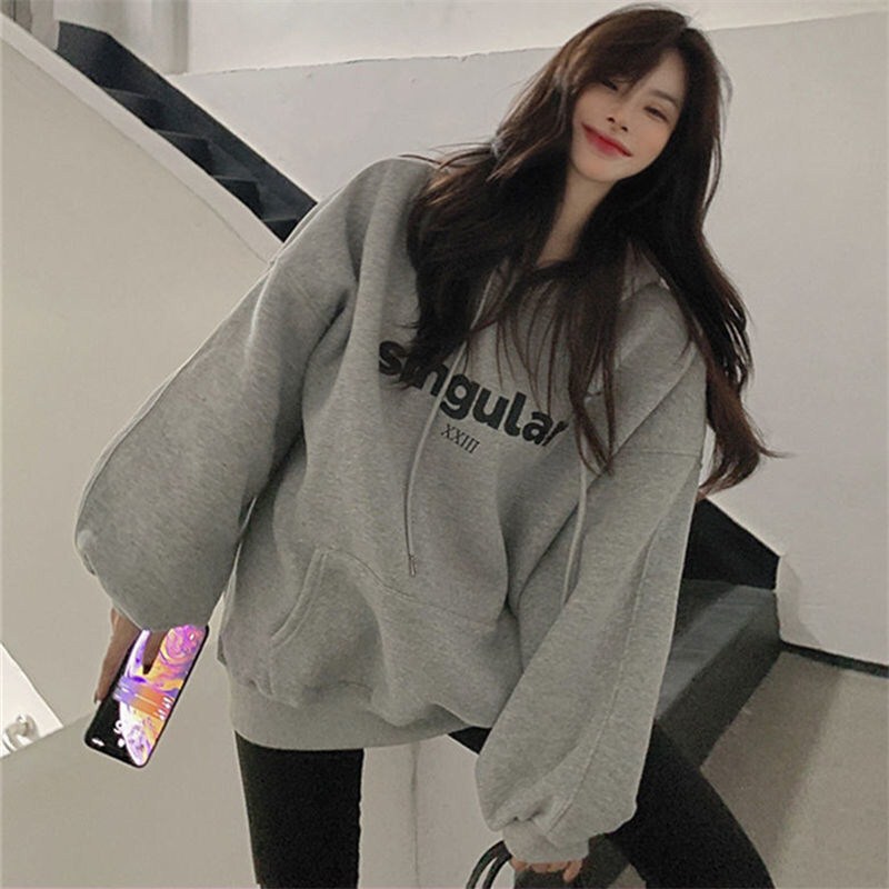 Hong Kong Style Chic Lazy Style Hooded Loose Thick Sweatshirt Jacket for Women Autumn and Winter 2025 New European and American Letter Top