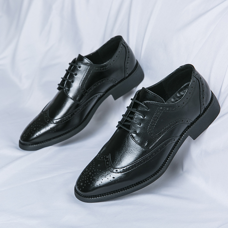 Zapatos de cuero casuales de los hombres del dedo del pie puntiagudo zapatos de cuero genuino británico de negocios de desgaste formal brogue tallado zapatos de los hombres de la capa superior de piel de vaca Derby zapatos image 7