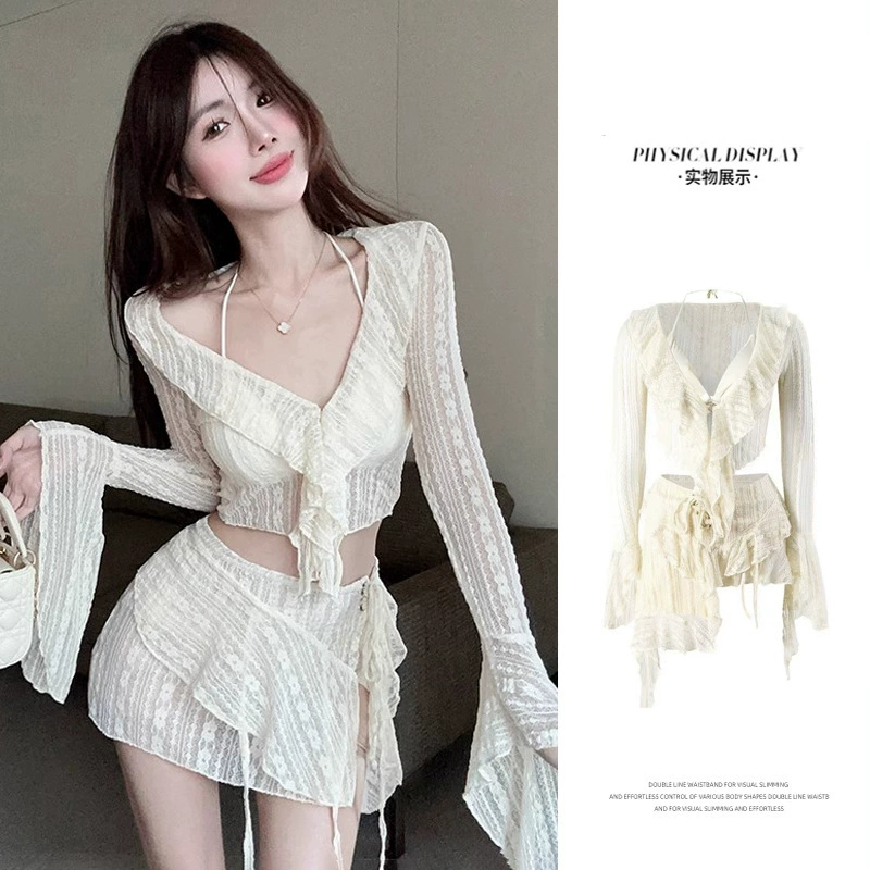 Купальник-бикини для женщин, новинка 2025 года, комплект из четырех предметов с сказочным разрезом и сексуальным купальником пуш-ап в стиле чистой бриллиант с маленькой грудью