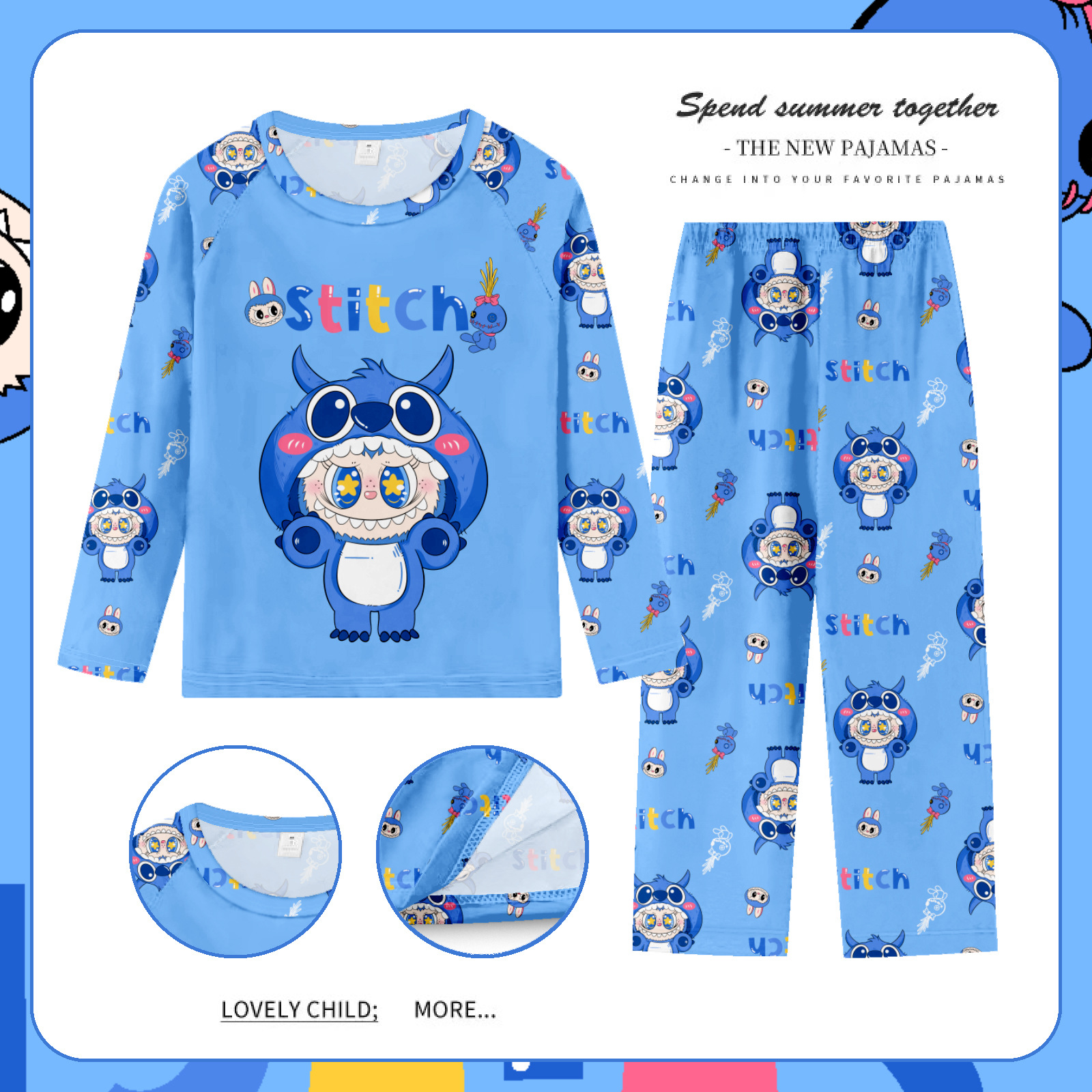 Pijamas de las niñas primavera y otoño manga larga delgada medio y grande niños lindos dibujos animados bebé niños princesa estilo homewear traje
