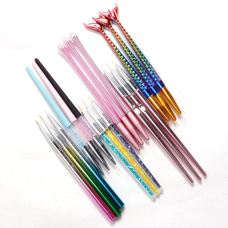 Bolígrafo de uñas exclusivo transfronterizo, varilla de galvanoplastia, varilla de perforación con lentejuelas, varilla roscada, juego de bolígrafo de dibujo de flores de cola de pez de oro rosa