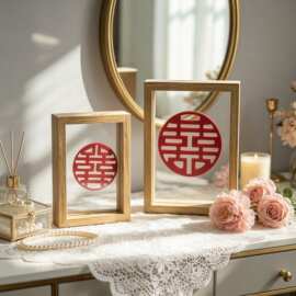 喜字相框结婚画框摆件叶雕中式摆台婚房布置装饰双面批发