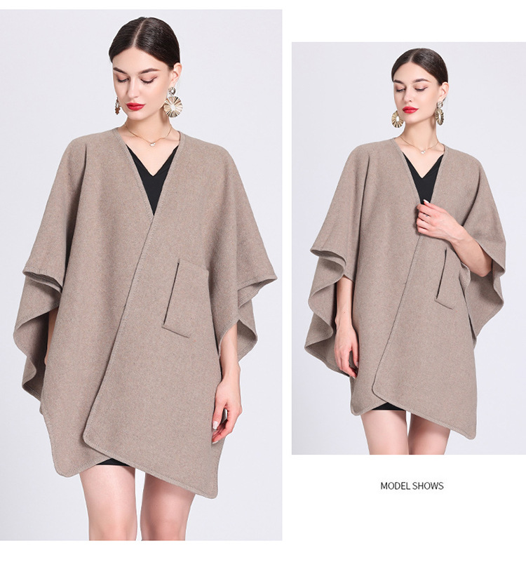Fashion cape cape with cape outside large size knitted cardigan loose coat women_voghion.com