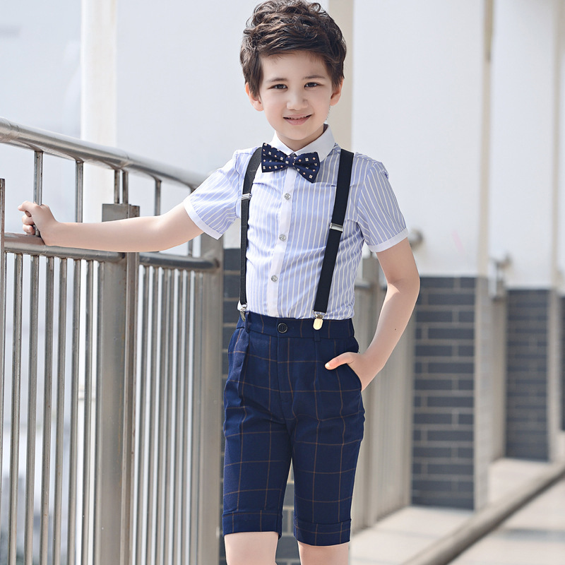 Vestido de niña de las flores de los niños del muchacho de piano rendimiento traje coro suspender Pantalones Niño rendimiento traje de verano
