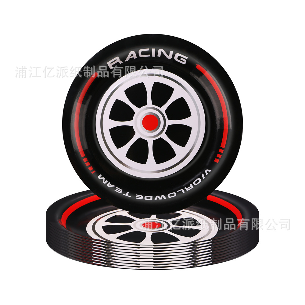 Racer Rueda Ecuación Coche Motocicleta Tema Bandera Neumático Bandeja de papel Toallas de papel Taza de papel Decoración de fiesta Decoración