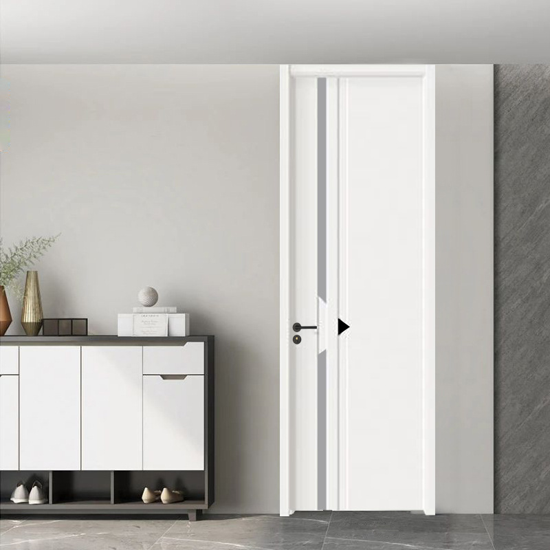 Puerta de madera moderna y simple puerta interior insonorizada silenciosa compuesta de madera sólida puerta de dormitorio de madera sólida puerta de pintura de tronco image 3