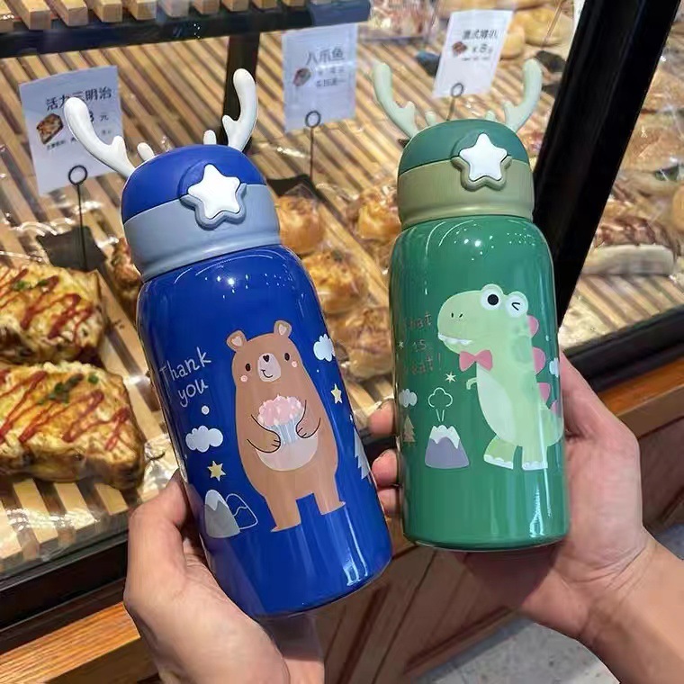 크리 에이 티브 어린이 보온병 컵 빨대와 어린이 냄비 3 뚜껑 식품 등급 스테인레스 스틸 학생 물 컵 주전자