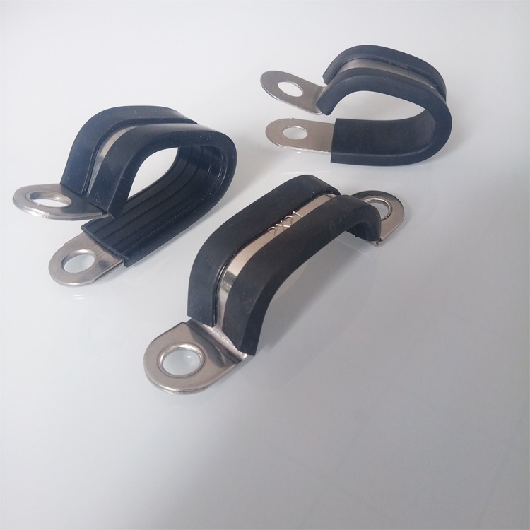 带胶垫双管不锈钢包胶管夹供应 2*15汽车高压线束固定支架
