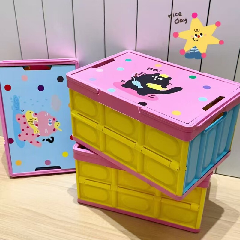 Outdoor Folding Box Wooden Lid Storage Box Camping Organizer Car Trunk Foldable Storage Box with Portable
