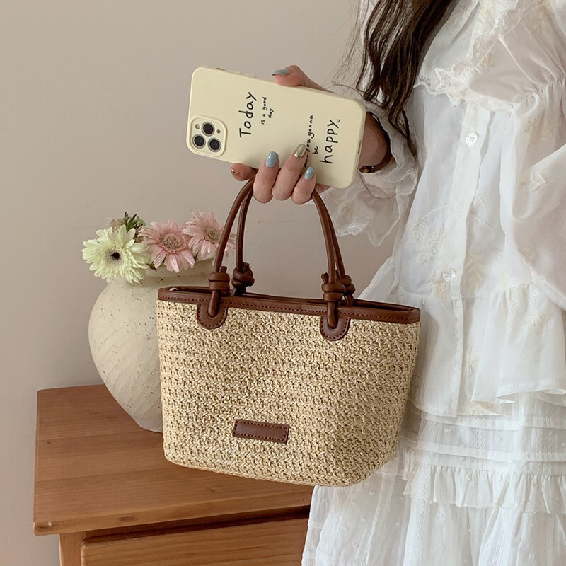2025 Summer New Cross-Border Hot Selling Korean Style Straw Bag Vegetable Basket Crossbody Bag Fashion Simple Bucket Bag for Women