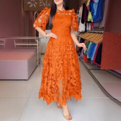 夏の新型アマゾン独立駅欧米クロスボーダー女装気質丸首抜きレースワンピース女装