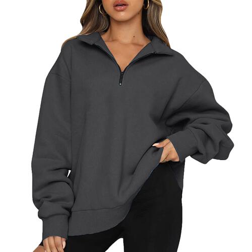 Women's US/European Casual Long-Sleeve Pullover Sweatshirt with Half Zip 2025 Autumn/Winter Sports Top