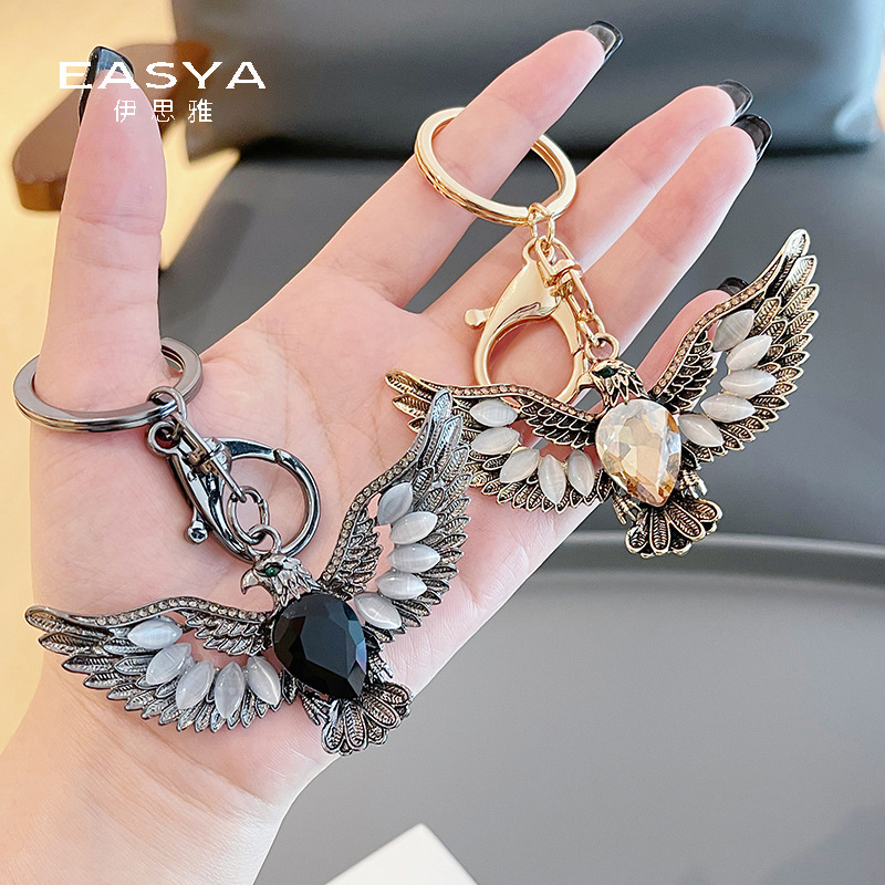 European and American creative Opal eagle wing retro key chain car key chain accessories decoration key pendant