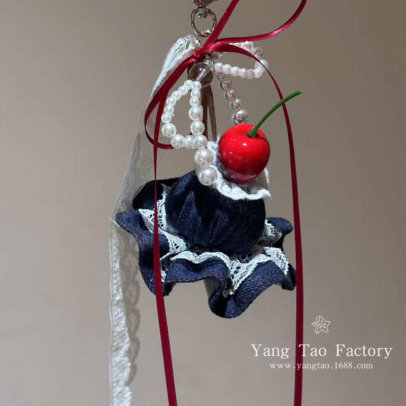 Casa de postres divertida lindos colgentes de pastel vaquero sombrero de cumpleaños cereza encaje colgantes bolsos colgantes accesorios