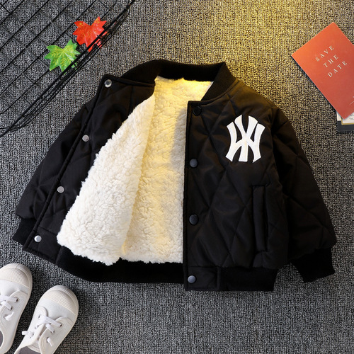 Men's Winter Cozy Fleece Jacket Trendy Baby Boys Thick Baseball Jacket Medium Children Cotton Jacket Jacket Dropshipping