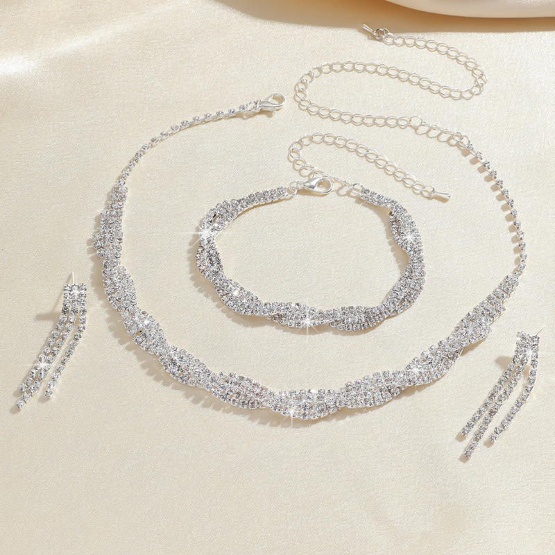 Moda venda quente cheio de diamante enrolamento torção três peças conjunto nupcial casamento brincos colar pulseira conjunto_voghion.com