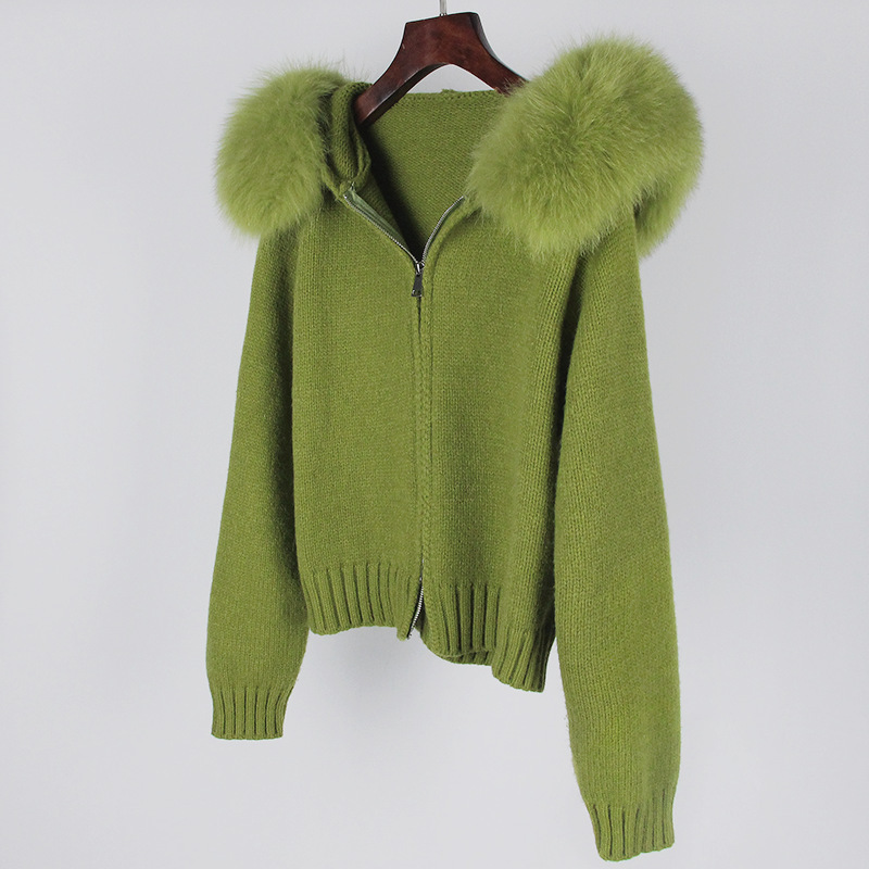 Suéter de punto para mujer con cuello de piel abrigo invierno_voghion.com