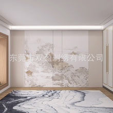 宋氏美学山水刺绣壁画热转印 书房茶室客厅酒店喷绘壁布 背景软包