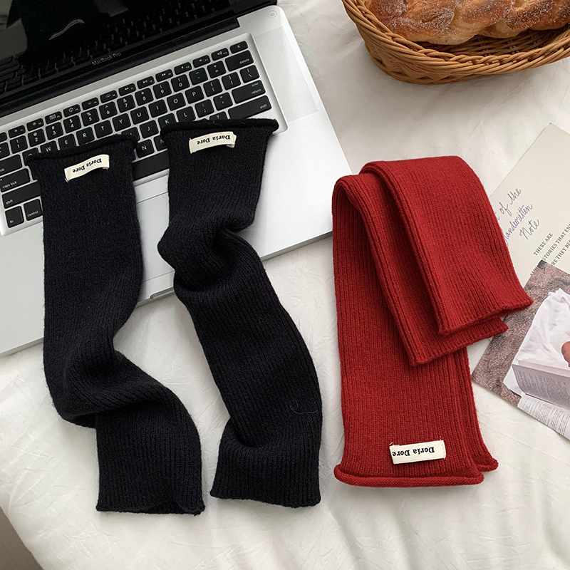 Guantes de manga de lana de punto de color sólido rosa de dopamina para niñas alargadas otoño y invierno versátiles estudiantes pila manga