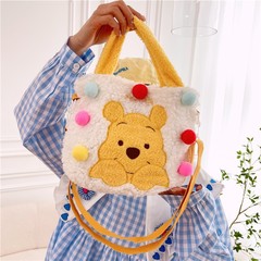 卡通可愛維尼熊毛絨包包兒童玩偶手提包斜挎包彩色毛球卡通包