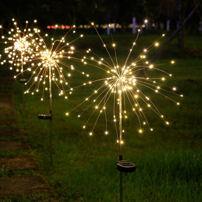 led太阳能户外地插烟花灯铜线灯庭院花园装饰圣诞灯串满天星彩灯