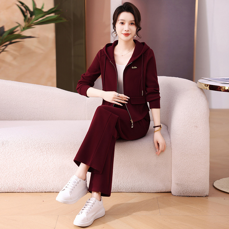 秋季运动服套装女士2025春秋新款时尚洋气休闲连帽开衫卫衣两件套|undefined