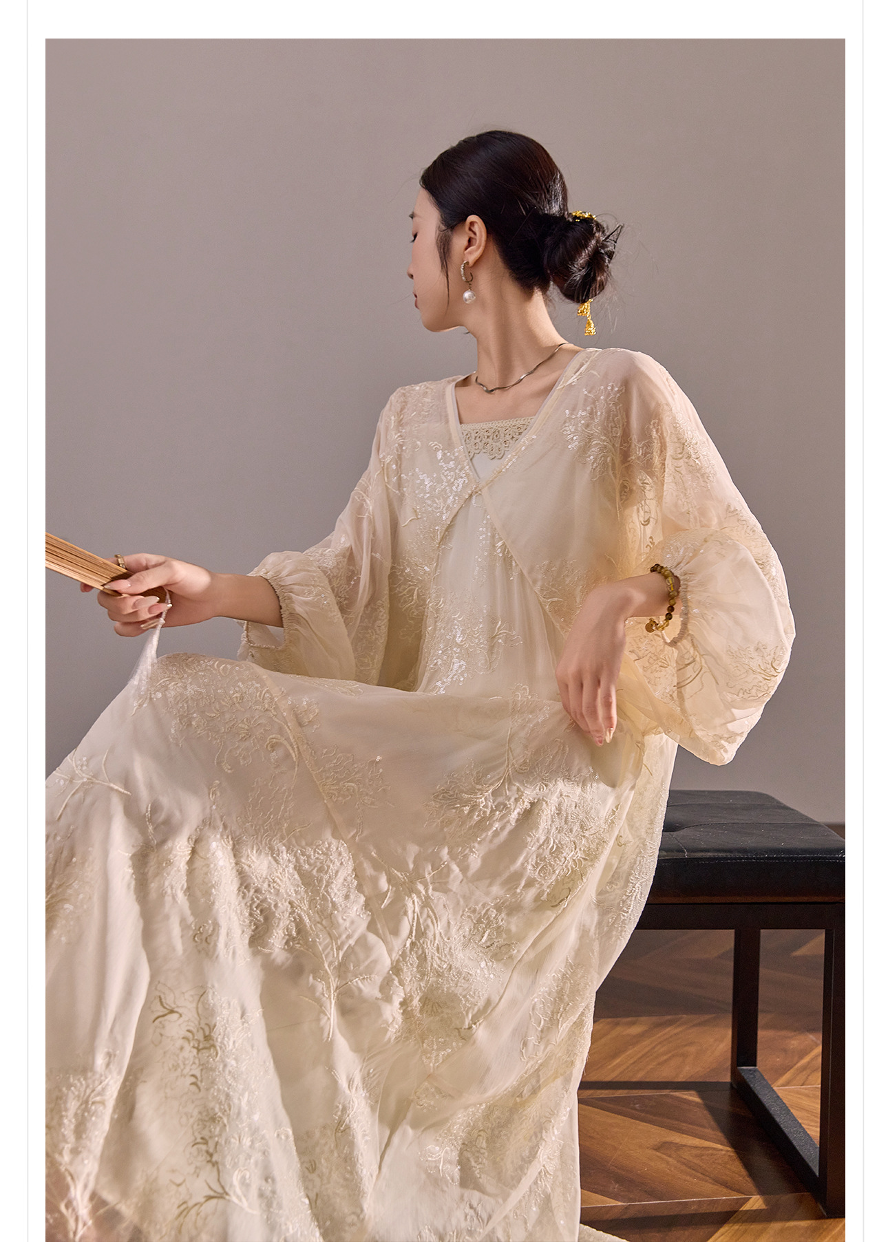 Đầm maxi nữ tay lồng cổ điển phong cách Trung Hoa mới, thiết kế thêu sang trọng — quả mơ chi tiết 8