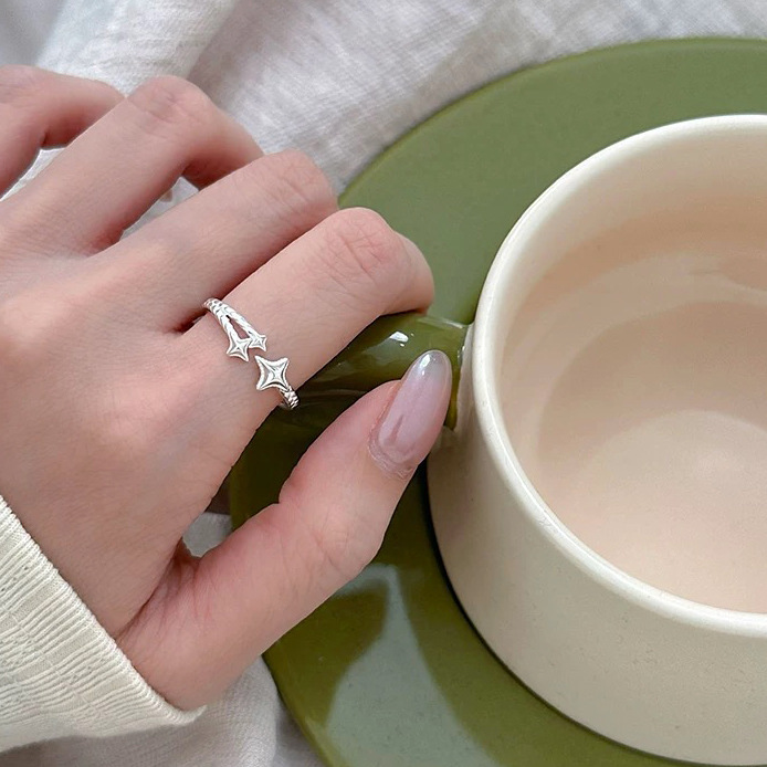 S925 Sterling Silver Four-pointed Star Open Ring For Women_voghion.com
