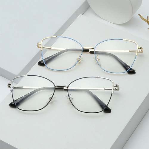 New Arrival European & American Cross-Border Fashion Anti-Blue Light Glasses with Metal Spring Hinges, Plain-Lens Retro Cat-Eye Frames for Women