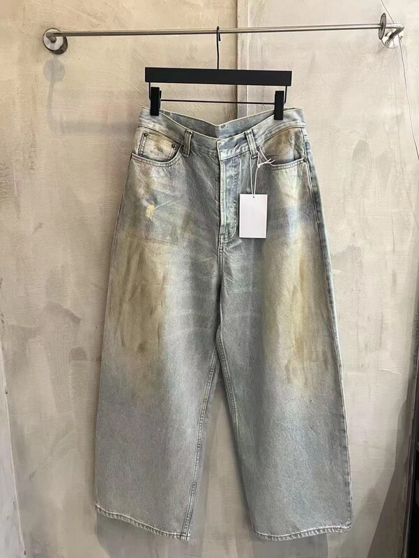 Correct Version in Stock High-Quality Ac New Pearlescent Illusion Mud-Dyed Denim Pants Loose Fit Unisex
