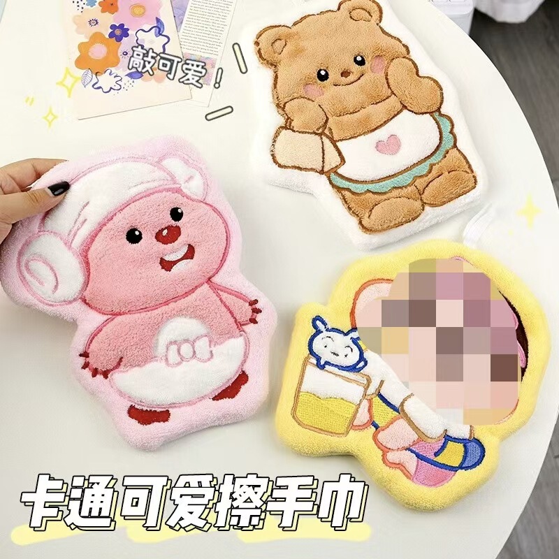 New Cartoon Kitchen Towel Hanging Cute Thickened Bathroom Household Absorbent Towel Hair-free Wipe