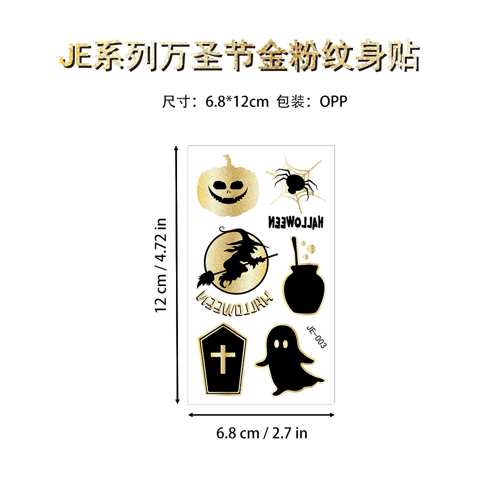 Tatuajes Temporales Faciales de Halloween de Papel de Transferencia de Agua, Estampado Dorado para Halloween image 8