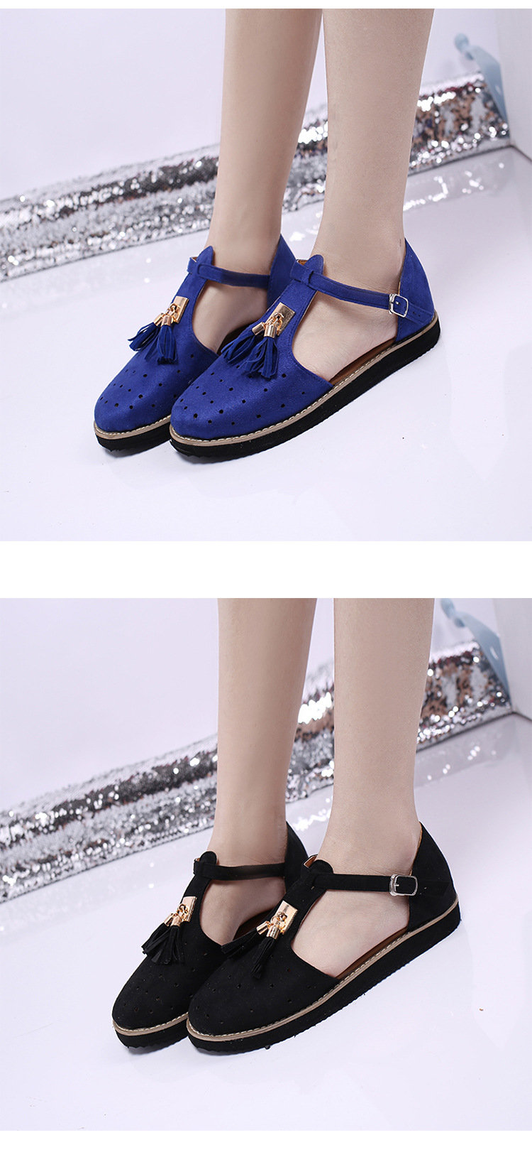 2021 European and American new thick-soled round-toe cutout retro single shoe, large-sized low-top bag and fringed women's sandals Application Scenario