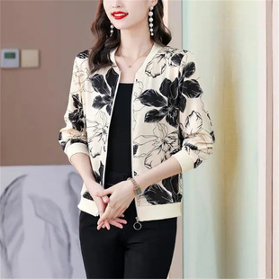 Foreign Trade Chiffon Shirt Women's Summer Long-sleeved plus size Fashion Floral Printing Design Zipper Short Coat Sunscreen Clothes