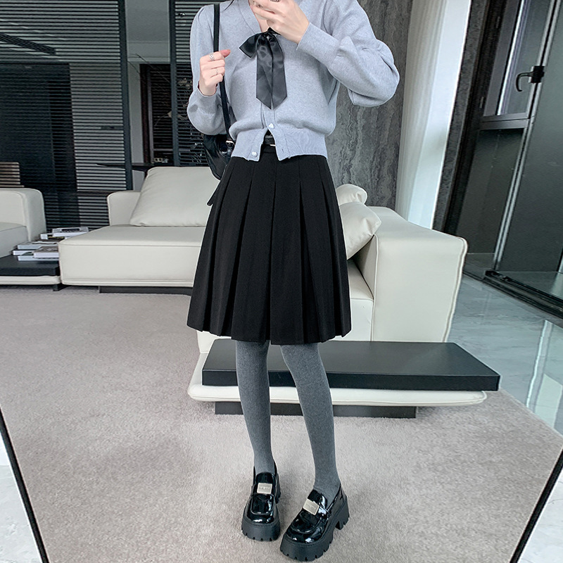 毛呢百褶半身裙女秋冬2025新款复古高腰显瘦学生五分气质a字中裙