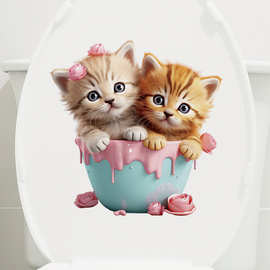 卡通猫咪浴室马桶帖厕所马桶垫装饰贴纸卫生间美化粉色果酱马桶贴