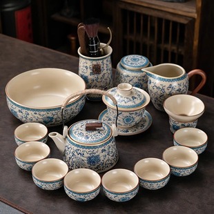 Beige Ruyao Tea Set suit Kung Fu Tea Set Light Luxury High-end Home Office Chinese Style Gaiwan Tea Cup Gift Box