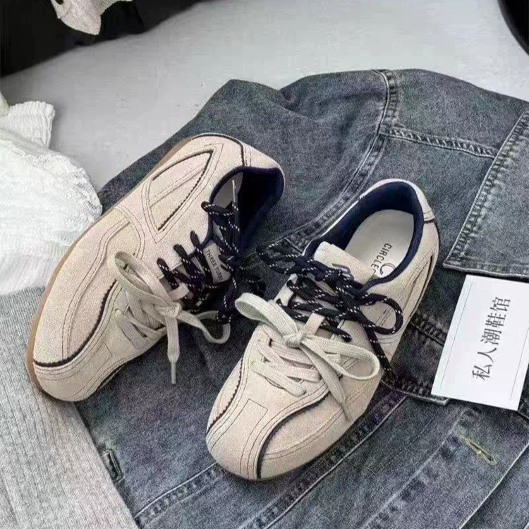 Ретро белая цветная доска обувь женская весна 2025 новая круглая голова повседневная обувь на шнуровке обувь спортивная обувь