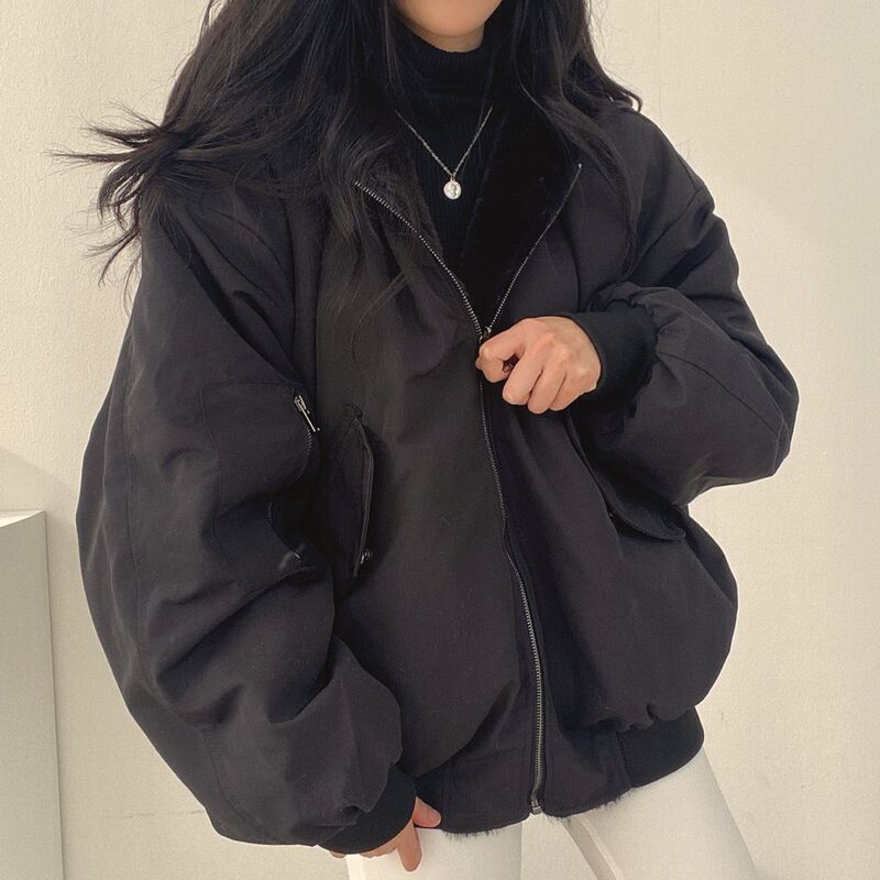 羊羔毛外套女秋冬加绒加厚两面穿棉服冬季新款棉袄连帽厚棉衣上衣|undefined