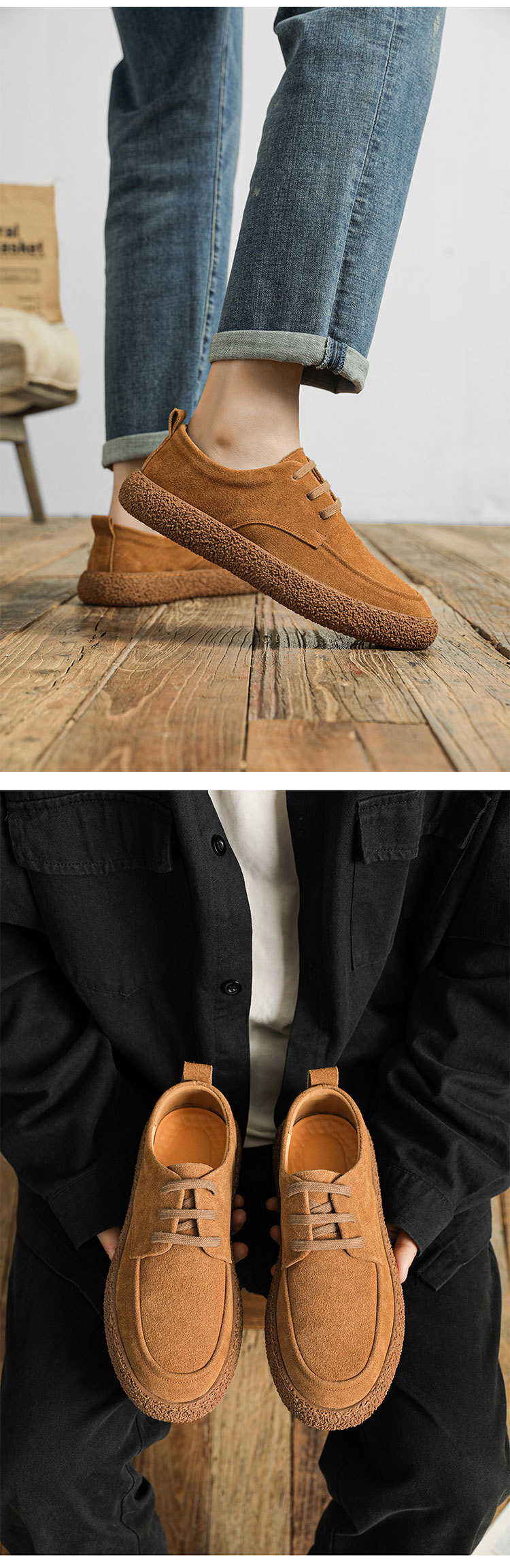 Spring new leather suede cowhide low-top lace-up outdoor wear-resistant retro casual shoes_vogvips.com