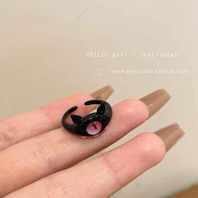 Divertido pequeño monstruo anillo grandes ojos salchicha boca dedo índice anillo dulce fresco dibujos animados lindo novias pareja anillo joyería