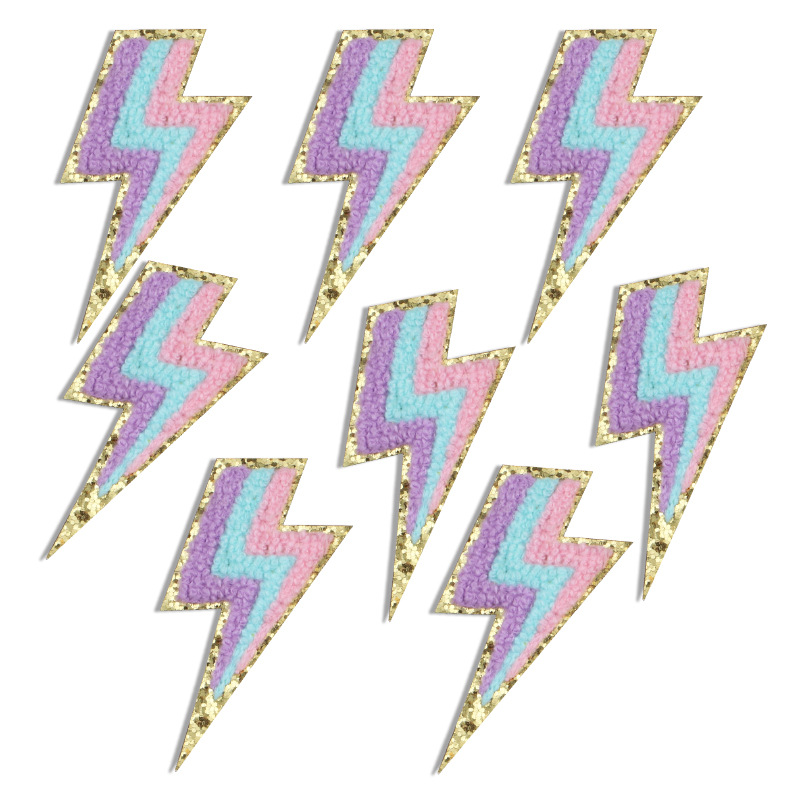 卓缤跨境格利特金边闪电雪尼尔毛巾绣衣服包包刺绣布贴熨烫补丁贴