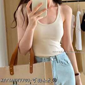 螺纹小吊带辣妹打底背心女夏纯欲性感内搭带胸垫美背外穿短款上衣