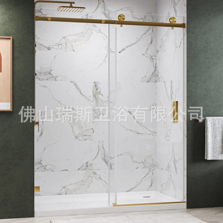 Cross-Border Minimalist Frameless Sliding Door Shower Room Without Lower Track Brushed Gold Single Sliding Bathroom Partition Straight Sliding Door Cross-Border Minimalist Frameless Sliding Door Shower Room Without Lower Track Brushed Gold Single Sliding Bathroom Partition Straight Sliding Door