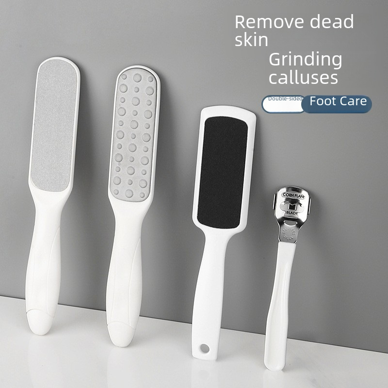Stainless steel foot plate file, double-sided foot scrubbing pad with plastic handle for callus removal, pumice stone foot care tool