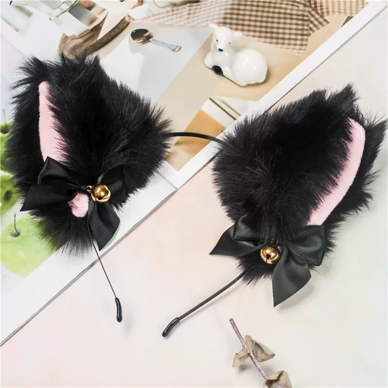 现货网红发饰cosplay动漫人物头饰道具毛绒猫耳狐狸耳朵 铃铛发箍