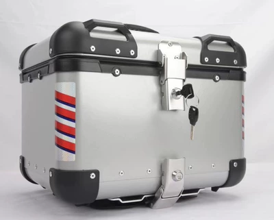36L Aluminum Alloy Motorcycle Tail Box, Detachable Flat Round Style Motorcycle Rear Box, High-End Electric Motorcycle Trunk with Lock (Motorcycle trunk) - silver