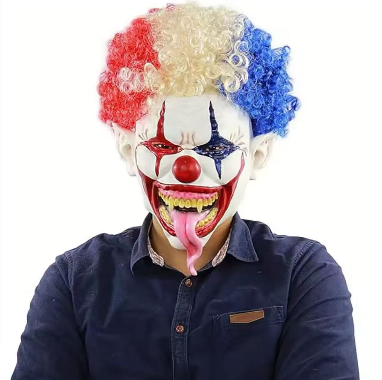 Máscara de payaso con cabeza explosiva Máscara de payaso con lengua larga y boca grande