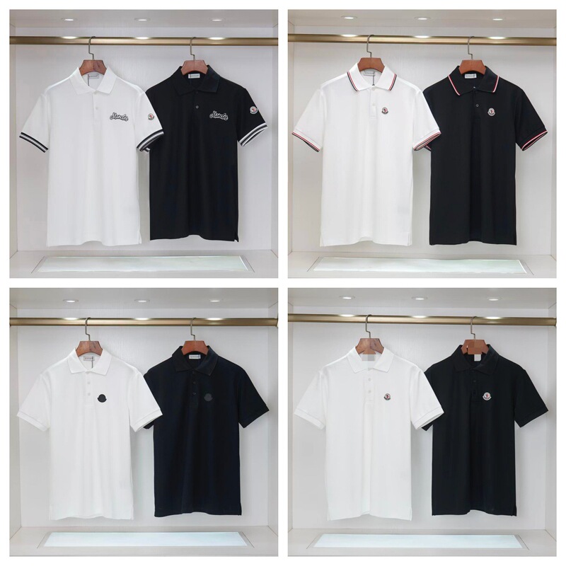 Authentic Moncler 2025 New Summer European Collection Men's Stylish Embroidered Short-Sleeve Polo Shirt with a Turn-Down Collar in Pique Cotton