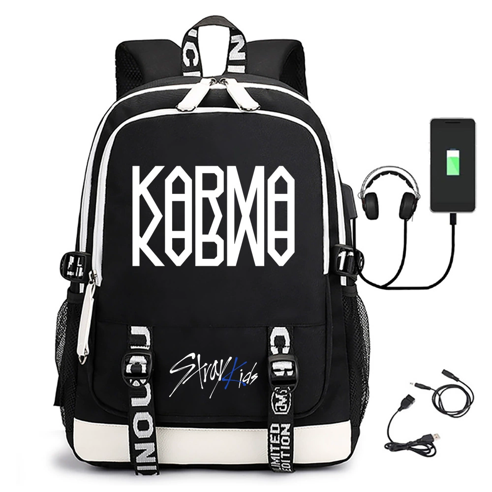 Новый альбом Stray Kids karma print средней школы сумка USB повседневная школьная сумка для путешествий на улице